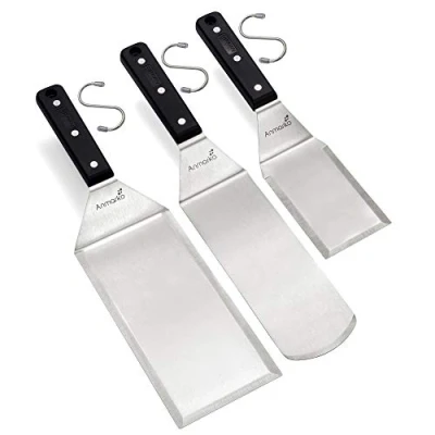 Image of Griddle Spatula Set Stainless Steel Metal and Scraper Heavy Accessories Great for Cast Iron BBQ Flat Top Grill Commercial Grade