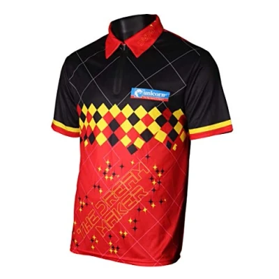 Image of Unicorn Darts Men&#039;s Official 2019 Dimitri Van Den Bergh Shirt, Black/Red/Yellow, 3XL UK