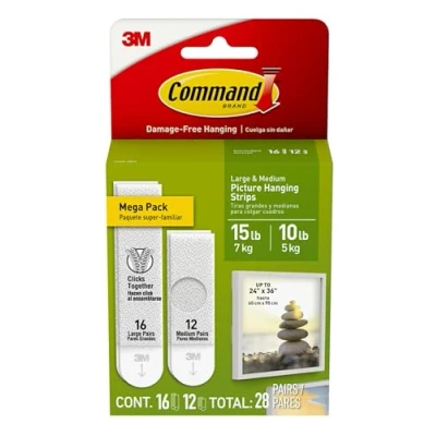 Image of 3M Command Hanging Strips [Removable]: 5/8 in. x 2 3/4 (White) / Medium Size
