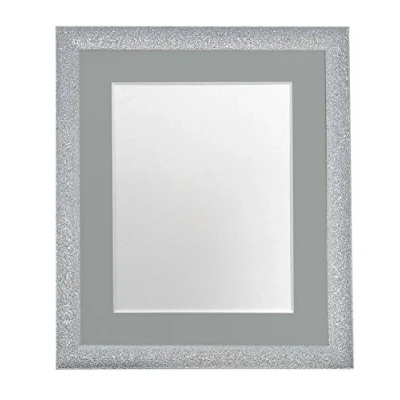 Image of FRAMES BY POST Glitz Silver Picture Photo Frame with Dark Grey Mount 12 x 10 Image Size 8 Inch Plastic Glass
