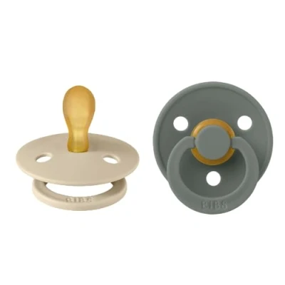 Image of BIBS Colour Symmetrical Soother 2 Pack, BPA Free Dummy Pacifier, Nipple. Natural Rubber Latex, Made in Denmark, Size 1 (0 6 Months), Vanilla/Pine