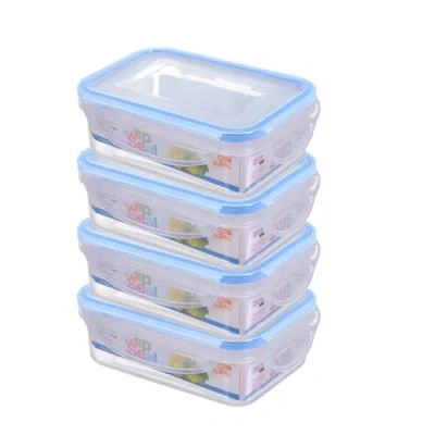 Image of HOMESHOPA Plastic Airtight Food Storage Container, 4 Pack 500ml Leakproof Rectangle Container with Clip Lock Lid, BPA Free Reusable Meal Prep Lunch Box Microwave Freezer &amp; Dishwasher Safe