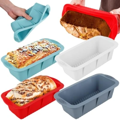 Image of Jokapy 4PCS Silicone Bread Loaf Pan,Bread Tin Flexible Rectangular Tins Nonstick,Cake Dishwasher Safe Baking for Oven Freezer Mould Cake Brownies Loaves