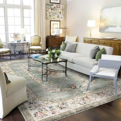 Image of TALETA Living Room Rug, Washable, Non Slip, Short Pile Bedroom, Vintage Oriental, Carpet Room, Large 160 x 230 cm, Green