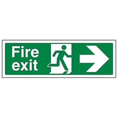 Image of V Safety Fire Exit Arrow Right, Green, 450 x 150 mm