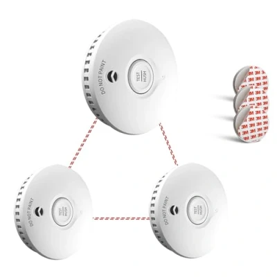 Image of Ruan wireless Interconnected Smoke Alarm 10 Years Life Photoelectric Detector Fire Tested Conforms to EN 14604 Standard 3 Pack