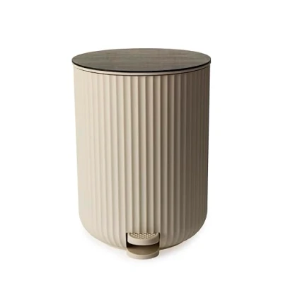 Image of Blue Canyon Berkley Pedal Bin with Bamboo Lid, 5 L Capacity, Modern Trash Can, Anti Fingerprint, Durable Material,Dustbin for Bedroom &amp; Office, Cylindrical Shape, Kitchen Bin, Compact Size, Almond
