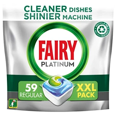 Image of Fairy Platinum All in One Dishwasher Tablets, Regular, 59 Capsules, For tough Challenges, Even Cleans Greasy Filters x4