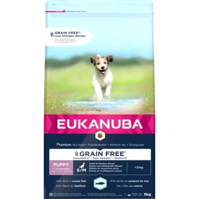 Image of Eukanuba Grain Free Complete Dry Dog Food for Puppy Small and Medium Breeds with Ocean Fish 3 kg