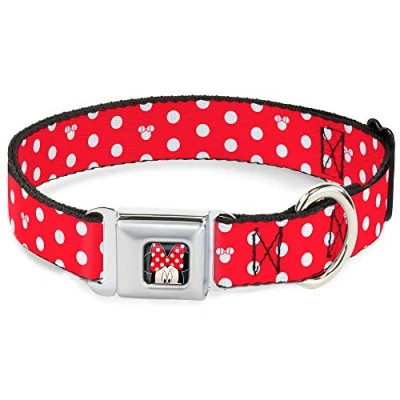 Image of Buckle Down Seatbelt Dog Collar Minnie Mouse Polka Dot/Mini Silhouette Red/White 1&quot; Wide Fits 15 26&quot; Neck Large