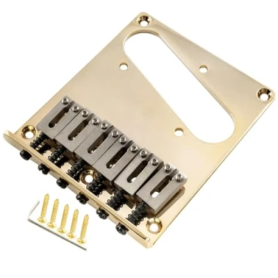 Image of Musiclily Pro 54mm Modern Telecaster Bridge 6 SUS Stainless Steel Saddles for Fender Squier Tele Style Electric Guitar,Gold