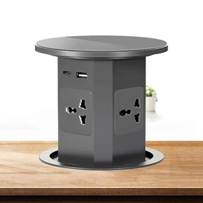 Image of CHANGLKJ Desktop Pop Up Power Socket, Embedded Desk Outlet, Lift Socket with USB Port and 4 Ports, Waterproof Space Saving Design, for Kitchen, Conference Desk, Office Home Desks
