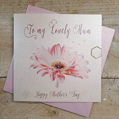 Image of White Cotton Cards Pink Gerbera to My Lovely Mum Happy Handmade Mother&#039;s Day Card, White, MB4