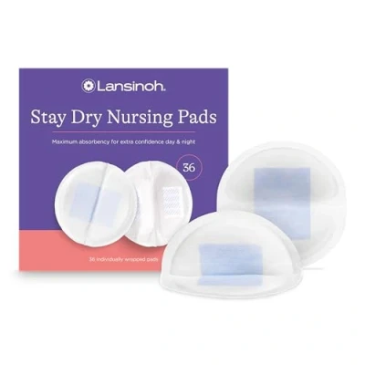 Image of Lansinoh Nursing Pads, Pack of 36 Stay Dry Disposable Breast Pads