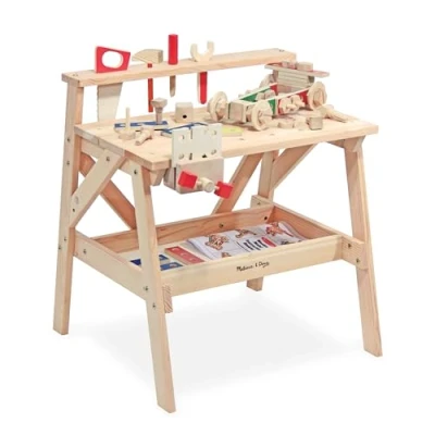 Image of Melissa &amp; Doug Wooden Project Solid Wood Workbench Pretend Play Sets 3+ Gift for Boy or Girl