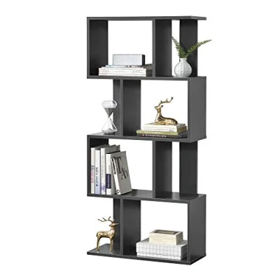 Image of [en.casa] Bookcase Brattahlid 130 x 60 24 cm shelf with 4 compartments and shelves Standing Media File Storage Dark grey