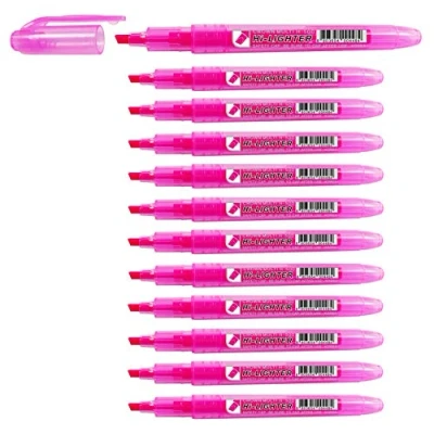 Image of CROWN H 500 Highlighter Pens Chisel Tip Slim Highlighters Pack Of 12 With Bright Fluorescent Ink Pink 29628X