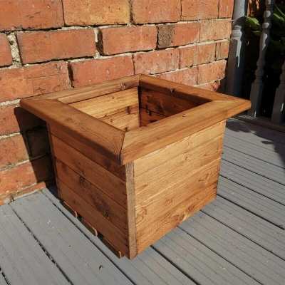 Image of Hand Made 41cm x Chunky Rustic Wooden Garden Small Square Planter