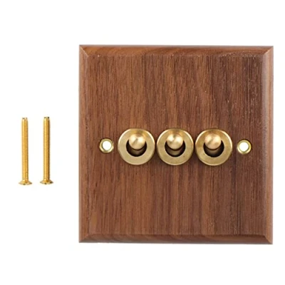 Image of Joskeijky Retro American Industrial Style Light Switch Socket, Solid Wood Brass Toggle Plate, Antique Home Stay Switch(3)