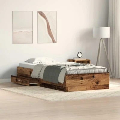 Image of vidaXL Solid Reclaimed Wood Bed Frame Set of 2, Brown, 90x200cm, Weathered Finish, Ample Storage