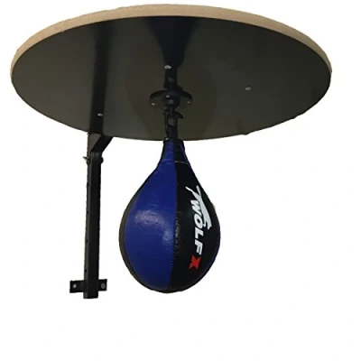 Image of New Adjustable Real Leather Speed Ball Folding Black Platform Set Boxing (BLACK/BLUE)