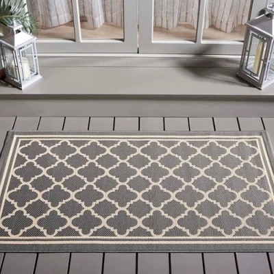 Image of Safavieh Trellis Rug for Indoor &amp; Outdoor Courtyard Collection, Short Pile, in Anthracite and Beige color, 79 X 152 cm