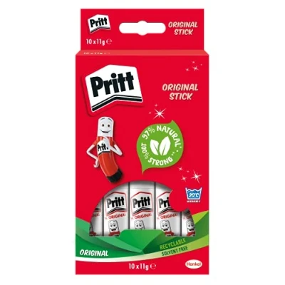 Image of Pritt Glue Stick, Safe &amp; Child Friendly Craft for Arts Crafts Activities, Strong Hold adhesive School Office Supplies, 10x11g Stick,White