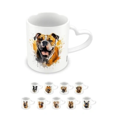 Image of Pyramid International, Love My Dog (Bulldog), Heart Handle 11oz / 315ml Ceramic Mug, One Size