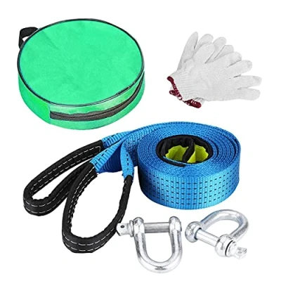 Image of Tow Rope Heavy Duty Towing Strap 5M 8T Belt Cable Winch Straps Road Recovery with 2 Safety Hooks Reflective Strip Slip proof Gloves For Car Breakdowns