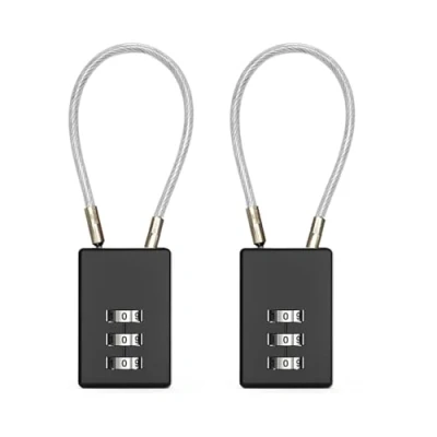 Image of iCovalescent 2 PCS 3 Digit Combination Padlocks, Padlocks with Code Metal Locker Padlock for Gym Small Weatherproof Outdoor Cabinets, Suitcases(Black)