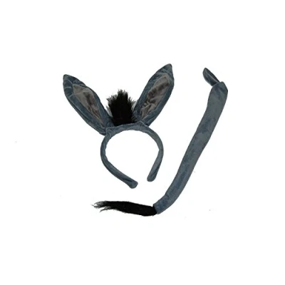 Image of Animal Ears and Tail Set Grey Donkey Fancy Dress Accessory Plush Halloween