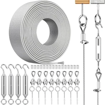 Image of Garden Wire For Climbing Plants, 20M Heavy Duty 304 Stainless Steel Cable Kit Rust Resistant M5 Turnbuckle &amp; Vine Eyes Trellis, Catenary Wire, Outdoor Hanging, String Lights Support