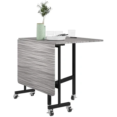 Image of HOMCOM Mobile Drop Leaf Table, Folding Dining Table with 6 Wheels &amp; Brakes, Kitchen for Small Spaces, 100kg Capacity, Grey
