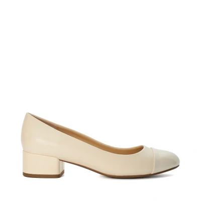 Image of Dune London Womens Ladies Bracket Comfort Block Heeled Courts Cream Leather Size UK 3