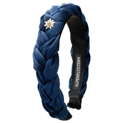 Image of Alpenflüstern Costume Headband Linen Braided Look &amp; Rhinestone Edelweiss Greta Women&#039;s Hair Accessories Non Slip for Dirndl (Blue) ADV145