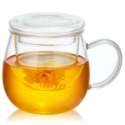 Image of Glass Tea Cup with Infuser and Lid 26.4oz Borosilicate Mug for Loose Leaf Tea, Infusion Filter