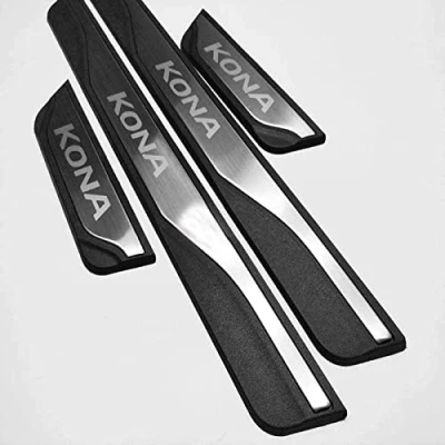 Image of 4 pcs Car Door Sill Protector Strips for Hyu ndai Kona 2017 2021, Stainless Steel Auto Threshold Kick Plates Pedal Body Styling Decoration Accessory