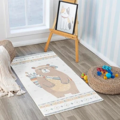 Image of Livabliss Bear Washable Kids Rug Childrens for Bedroom 80x150 cm , Machine Animal Girls &amp; Boys Rug, Playroom and Nursery Rugs Girl or Boy Baby Carpet, Beige