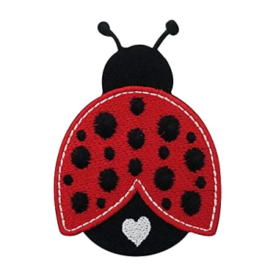 Image of Baby Ladybug Iron On Patch Children&#039;s Heart Embroidery Patch, Beetle ironable Animal Badges Finally Home