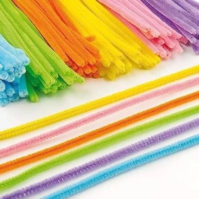 Image of Baker Ross EV2713 Fluffy Soft Pipe Cleaners, Value Pack of Craft Supplies for Kids in 6 Assorted Colours, (Pack 120)