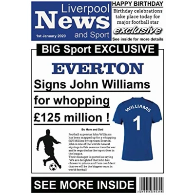 Image of Personalised Everton Newspaper Football Birthday Card (19 20)