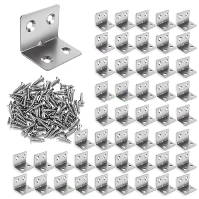 Image of 50 Pcs Heavy Duty Angle Brackets, Corner Bracket for Wood with 200 Screws L Metal Brackets Brace 90 Degree Furniture Shelf Fixing