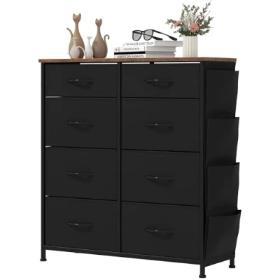 Image of YITAHOME Chest of Drawers with 8 Drawers, Fabric Side Pocket&amp;Hooks,Easy Pull Handle,Sturdy Steel Frame,Storage for Bedroom, Kids Room, Closet, Clothes,Black