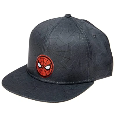 Image of Marvel Comics Mens Spiderman Character Costume Embroidered/Printed Snapback Flatbrim Baseball Cap Hat, Black Spiderman, One Size