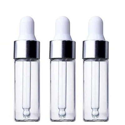 Image of CMJ 3 x 5ml CLEAR Glass Bottles Ear Eye Drops Pipette Dropper Silver White Lid Aromatherapy Empty