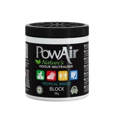 Image of PowAir Block Natural Odour Neutraliser Tropical Breeze Scent 170g Control for Small Rooms and Areas Essential Oils