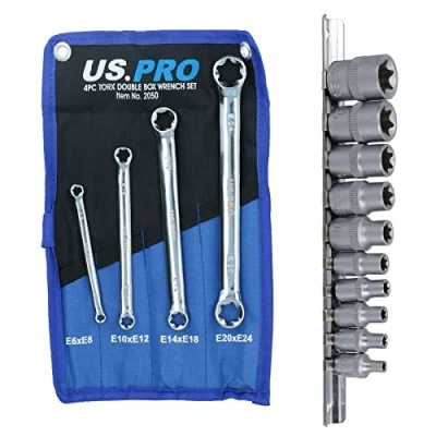 Image of AB Tools Female Torx Star E Sockets E4 E18 10pc Set + 4pc Spanners E6 E24