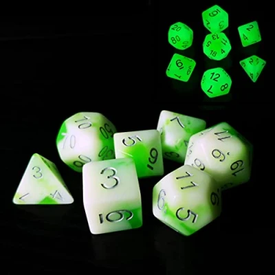 Image of Bescon Glowing Polyhedral RPG Dice Set Luminous Jade, Glow in Dark Poly of 7,DND Role Playing Game