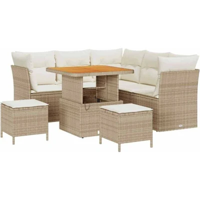 Image of vidaXL 8 Piece Garden Sofa Set with Cushions Beige Poly Rattan Acacia