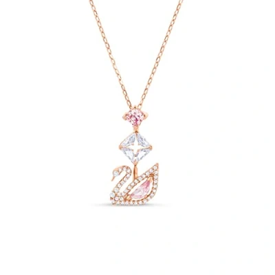 Image of Swarovski Dazzling Swan Y necklace, Swan, Pink, Rose gold tone plated